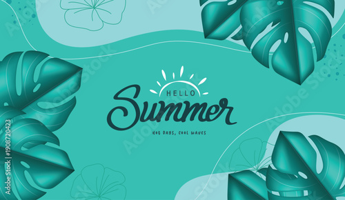 Fresh green Summer background layout banners design. Horizontal poster, greeting card, Vector illustration.

