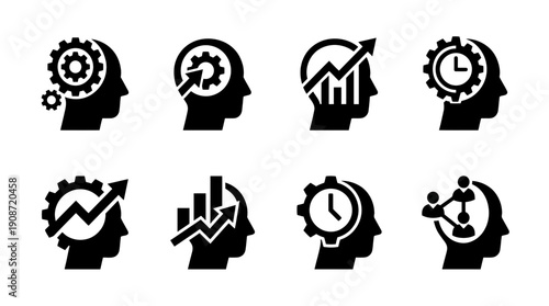 Mindset Icons Representing Ideas, Growth, Analysis, and Planning