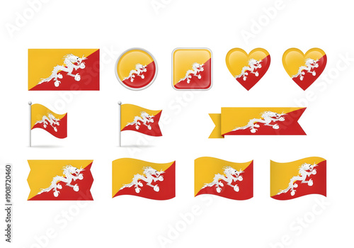 Bhutan flag with white dragon Druk on yellow and orange diagonal background png on transparent background