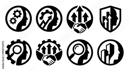 Business Icons Representing Growth, Partnership, Strategy, and Analytics