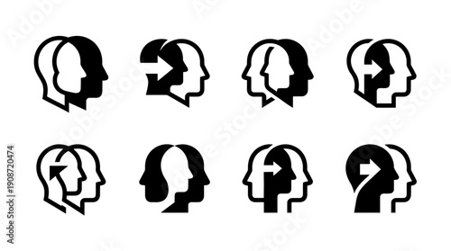 Communication concept icons human head profiles and arrows representing dialogue