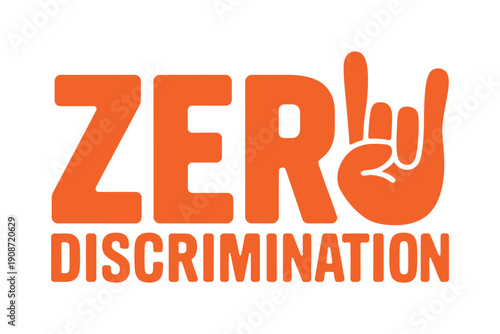 A bold orange logo promoting zero discrimination with a hand gesture