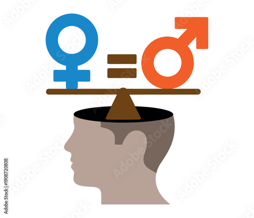 An illustration representing gender equality and balance in the mind of a person