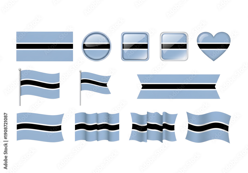 Fototapeta premium Botswana flag with light blue background and black white horizontal stripes png on transparent background