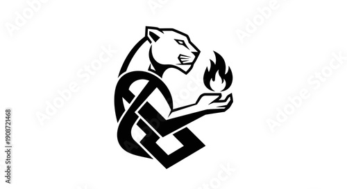 Stylized panther holding flame symbol