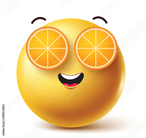 Cute summer vector emoji, Fruit eyes emoticon vector illustration.

