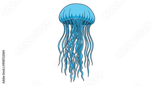 Blue Jellyfish Floating Underwater with Long Tentacles