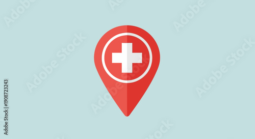 Red map pin with white medical cross symbol for healthcare location.