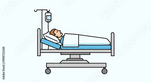 Patient resting in hospital bed with IV drip.
