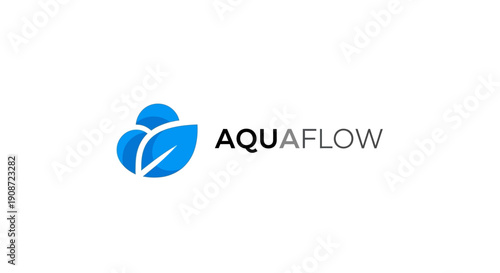AquaFlow Logo Design with Blue Leaf and Water Drop Motif.