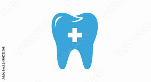 Blue Tooth with White Cross Symbolizing Dental Health and Care.