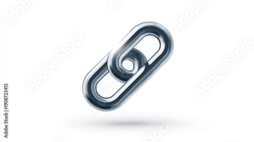 Glossy Silver Chain Link Icon - Digital Connection, Web Link, Secure Relationship Symbol on White Background