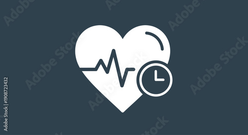 Heartbeat with Clock Icon Illustrates Health Monitoring and Time.