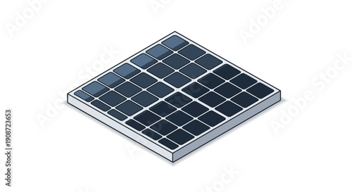 Isometric View of a Solar Panel Representing Renewable and Clean Energy Technology on an Isolated White Background.