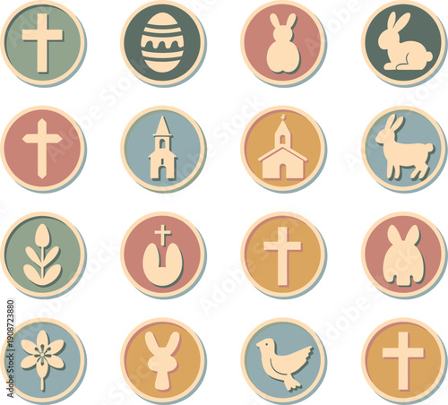 A collection of Easter and Christian icons on a white background