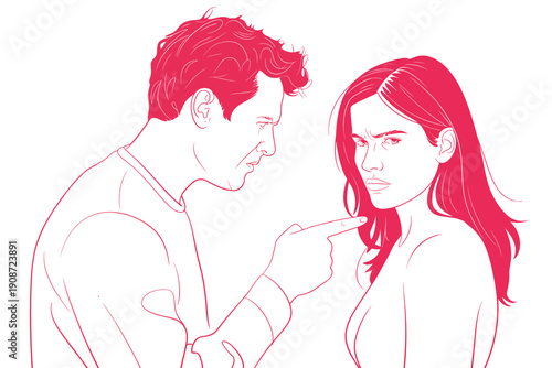 A man and woman having a heated argument with a pointing gesture