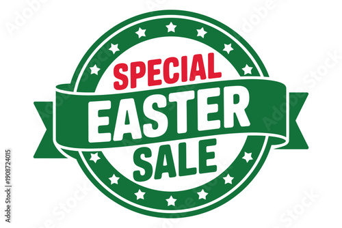 A green and white Easter sale stamp on a white background