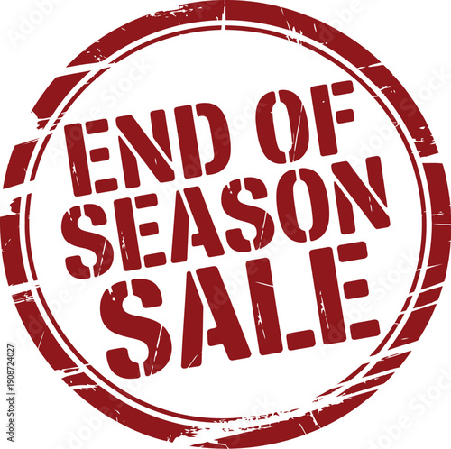 A red end of season sale stamp on a white background