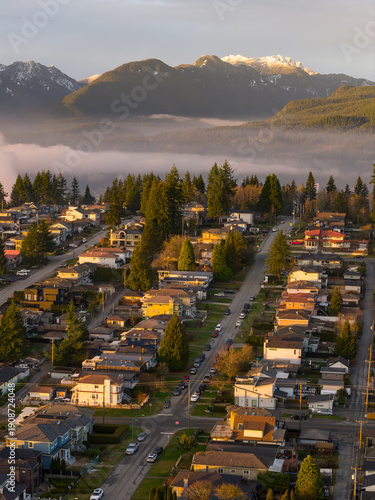 Wallpaper Mural Aerial View Of Burnaby Neighborhoods With Mountain Range In The Distance, Canada Torontodigital.ca