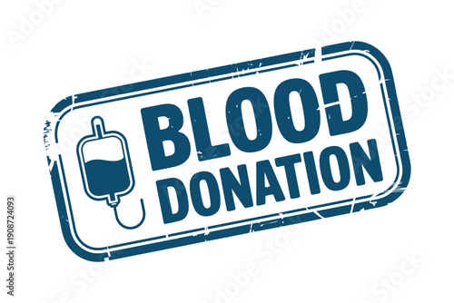 A blue blood donation stamp on a white background with a medical bag