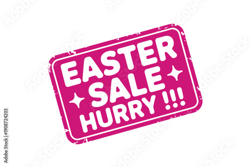 A pink Easter sale stamp with white text on a white background