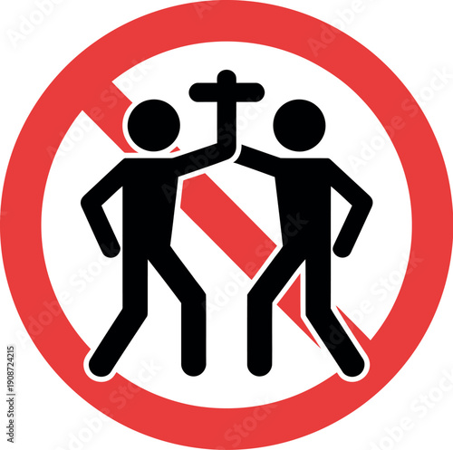 A graphic illustration of two people fighting with a red prohibition sign in the background