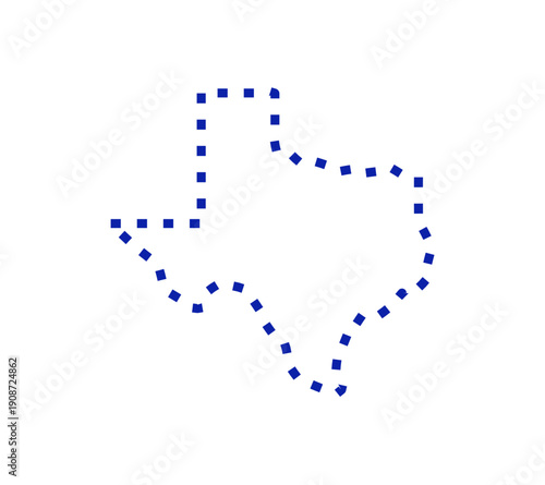 Texas state outline map vector illustration. Minimalist blue line art of Texas border on white background. Clean geographic shape of US state for logos