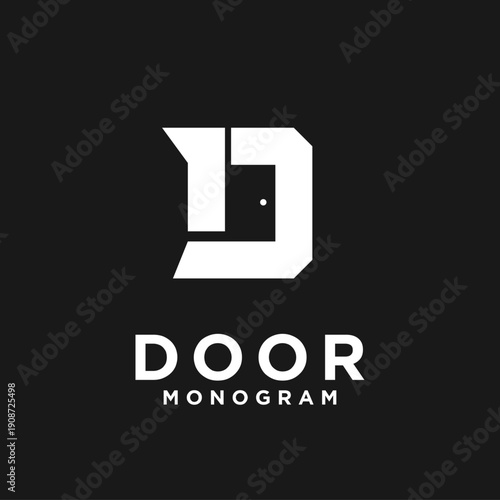 Modern Geometric Letter D Door Logo Monogram Design with Doorknob on Black Background