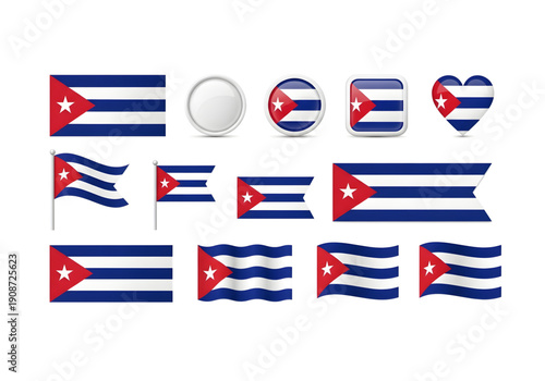 Cuba flag with red triangle and white lone star on blue stripes png on transparent background
