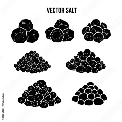 Vector Salt Piles: Coarse Grains, Crystals, and Sea Salt Illustrations