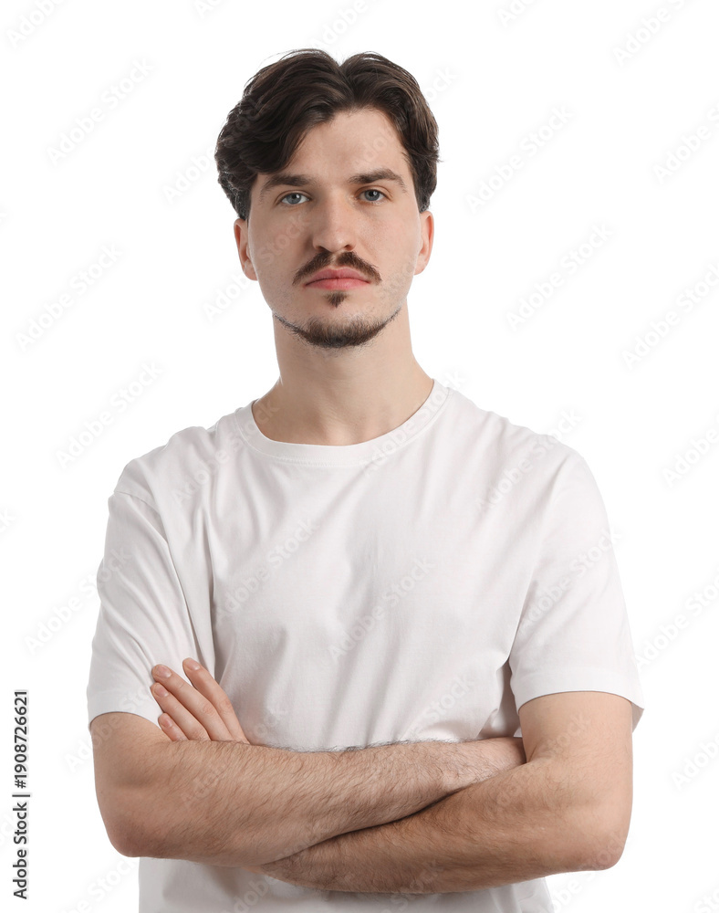 Obraz premium Handsome man with mustache on white background