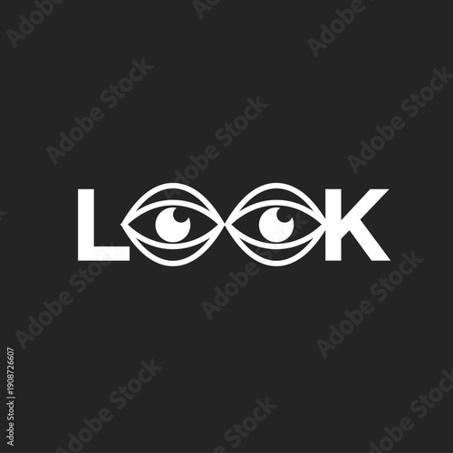 Minimalist 'LOOK' Word Logo with Stylized Eyes Design on Black Background