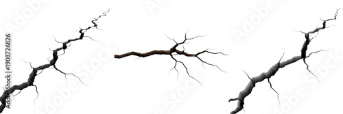 Set of Dark Ground Cracks and Fissures Isolated on Transparent Background PNG