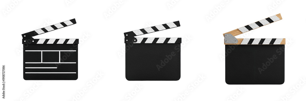 Fototapeta premium Set of Professional Movie Clapperboards Isolated on Transparent Background PNG