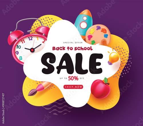 Back to school clipart design. Back to school sale discount text in paper cut concept with educational elements. Vector illustration for back to school promotion. Vector illustration.

