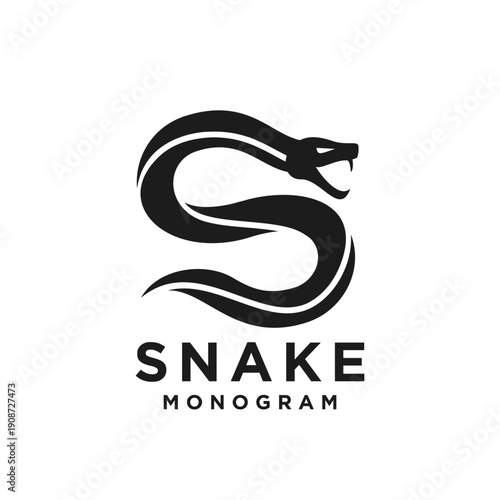 Stylish Black Snake Coiled into Letter S Monogram Logo Design