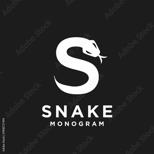 Minimalist Snake Letter S Monogram Logo Design on Black Background