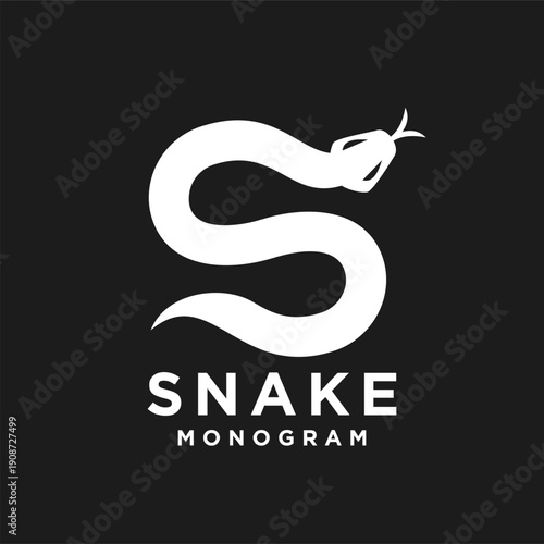 Modern Snake Letter S Monogram Logo Design with Stylized Serpent Icon on Black Background