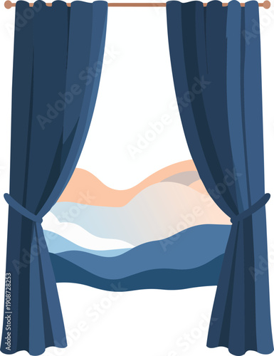 Theatrical Curtain Parting to Reveal Surreal Abstract Sky Layers with Dreamlike Atmospheric Depth