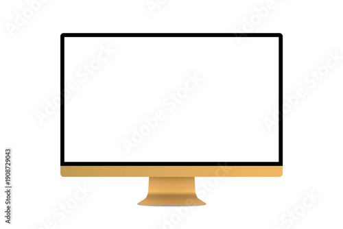Modern golden computer monitor with blank white screen for UI design, website presentation, app mockup, technology branding and digital display concepts, isolated on white background vector