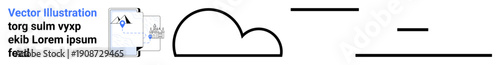 Cloud storage, data organization, digital management, IT solutions, document sharing, backup systems. A cloud icon with file graphics and lines. Cloud storage and data organization concept