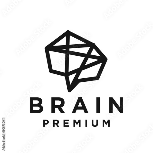 Geometric Brain Logo Design. Abstract Line Art Polygonal Icon for Intelligence, Thinking, and Technology Concepts.