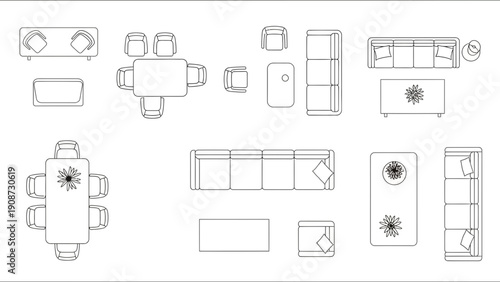 furniture layout plan, top view, interior design elements, blueprint