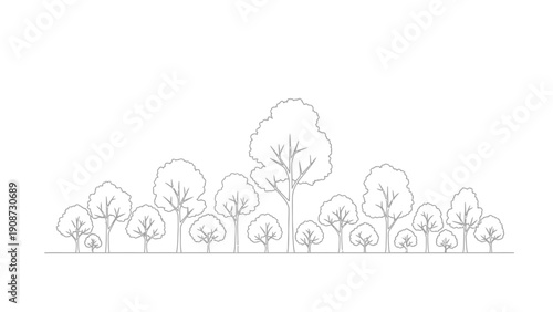 line art forest silhouette, trees outline on white background