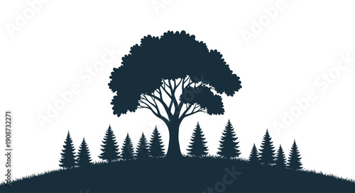 Silhouette of Tree on Hilltop Landscape.