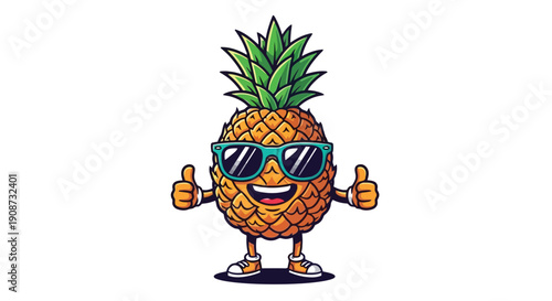 Funny Pineapple Character Wearing Sunglasses Giving Thumbs Up.
