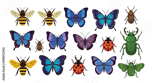 Collection of Diverse Insects and Butterflies Illustration.