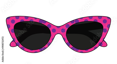 Retro Pink Cat Eye Sunglasses with Purple Polka Dots.