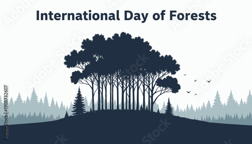 Silhouette of Trees on Hill with Birds.