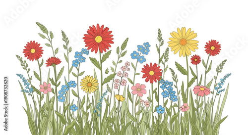 Vibrant Meadow of Wildflowers in Full Bloom.